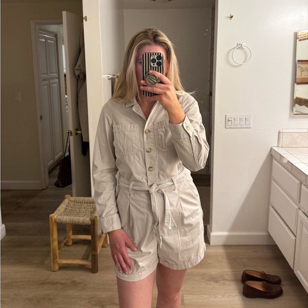 J. Crew Cream Belted Jumpsuit